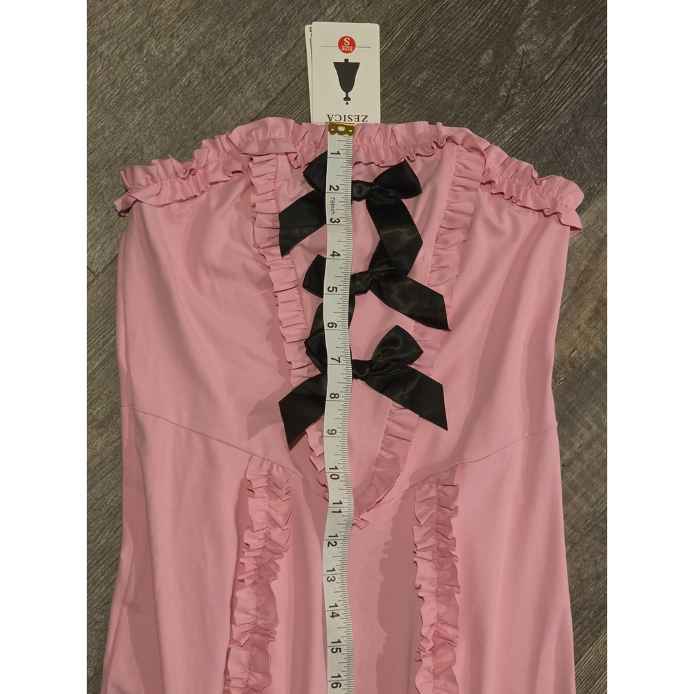 Zesica Dress Womens S Pink Strapless Maxi Ruffle Black Bow Coquette NWT - Picture 6 of 8